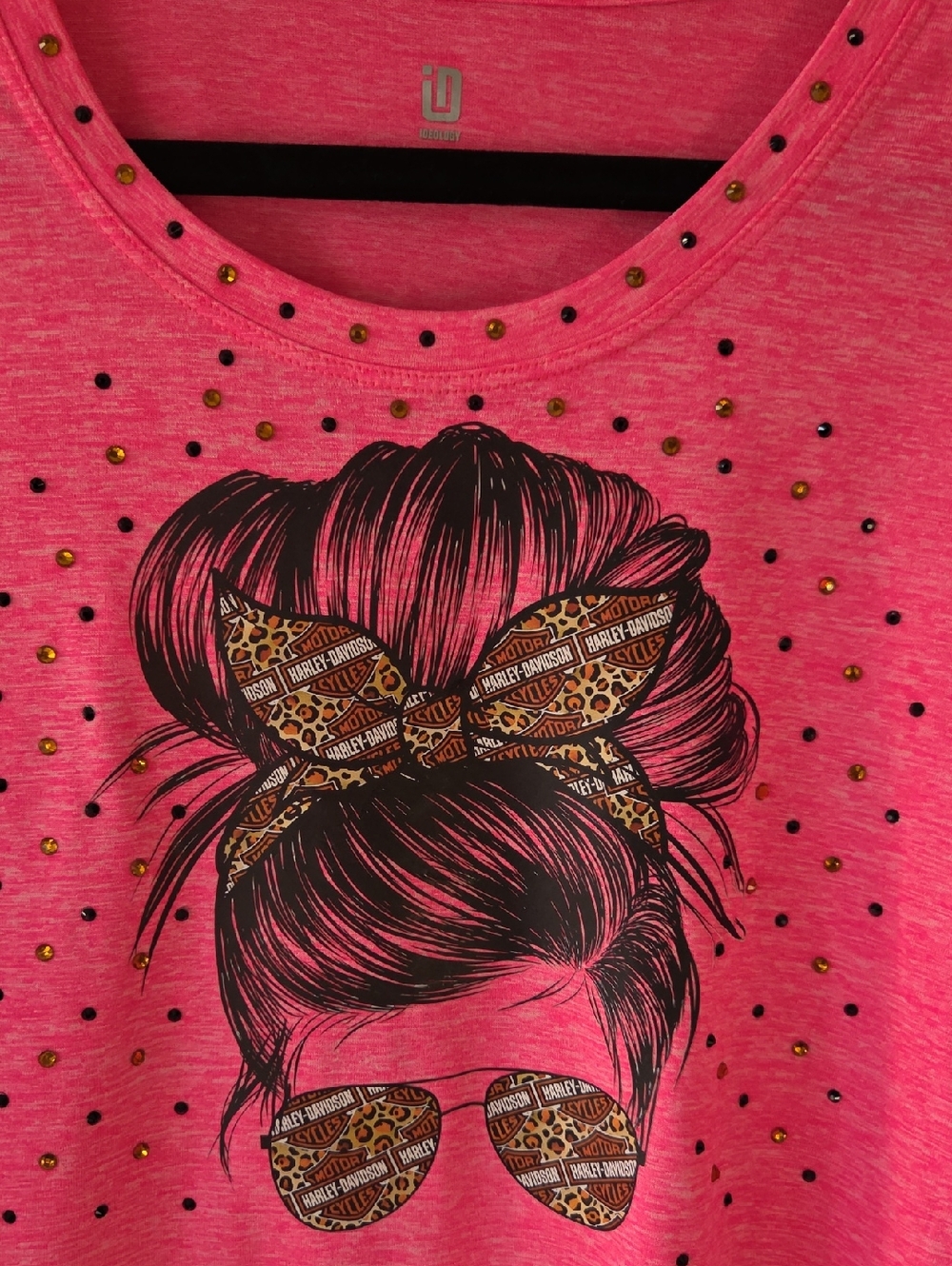 Ideology Hot Pink HD  Embellished Performance Top With Diamonds